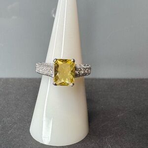 Elegant Lab Created Yellow Topaz on a Rhodium Plating Ring